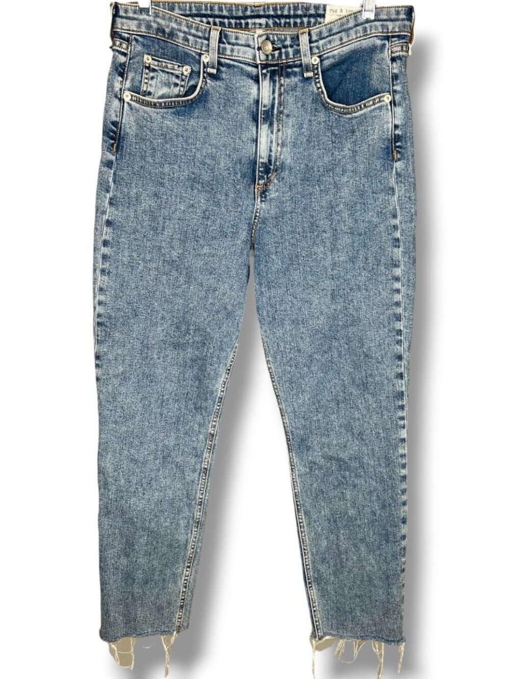 Rag & Bone Nina High Rise Ankle Cigarette Jeans Raw Hem Medium Wash